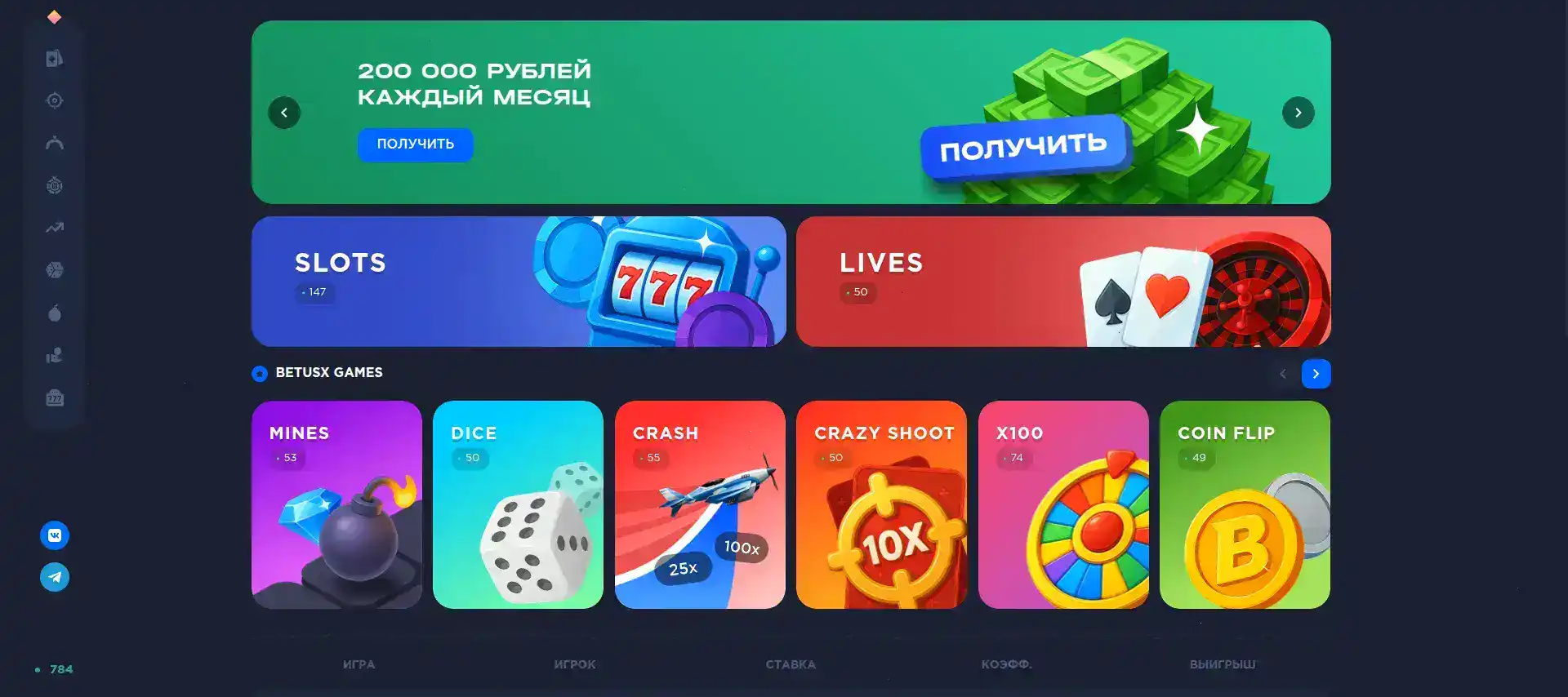 Таблица лидеров турнира в казино Шанс